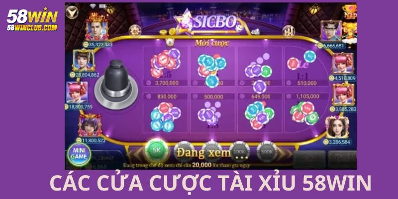 Tổng hợp các cửa cược tài xỉu 58win